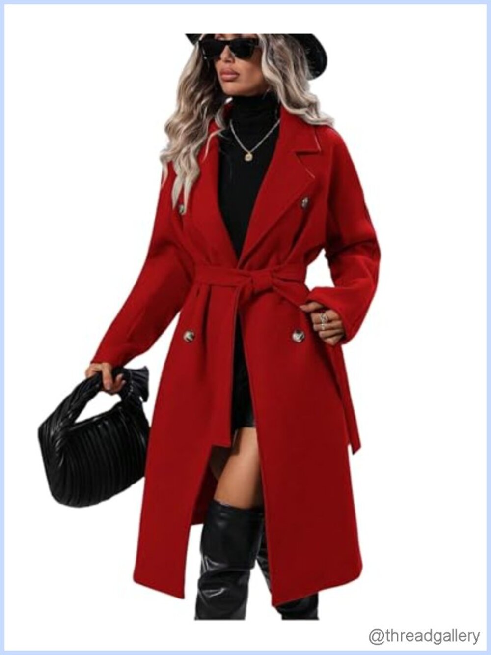Wool Blend Pea Coat Long Trench Coat Double Breasted Women's Winter